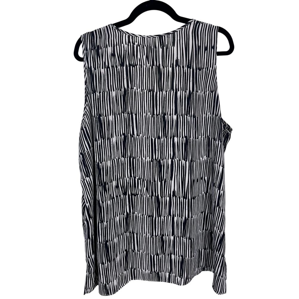 Black White Stripe Sleeveless Mock Wrap Flowy Blouse Women’s 1X Plus Size - Picture 2 of 4